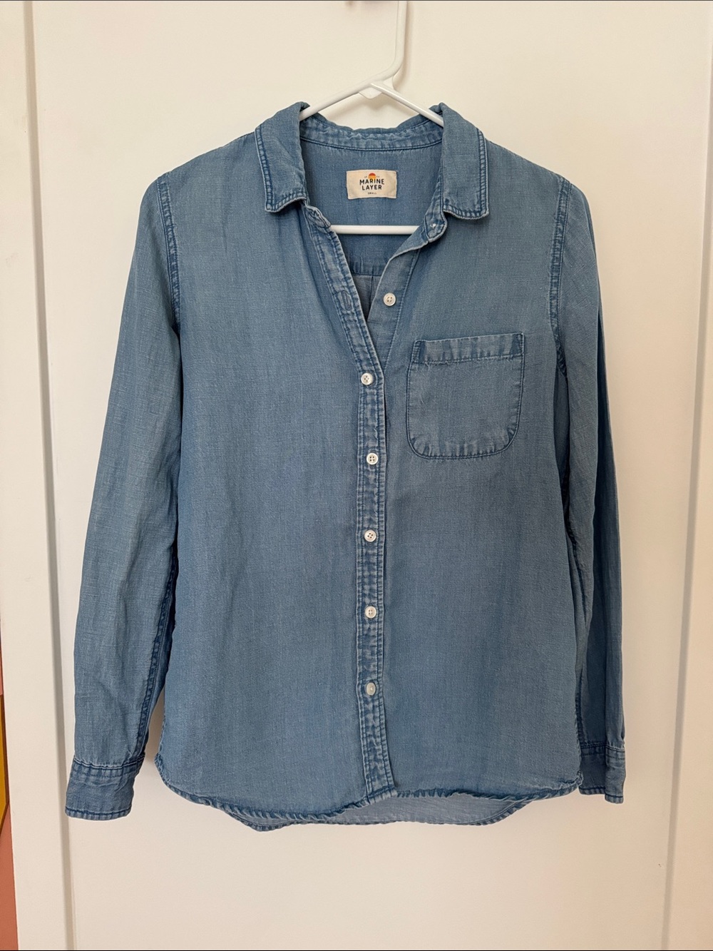Marine Layer Annecy Light Blue Denim Button-Up Shirt Jean S Small